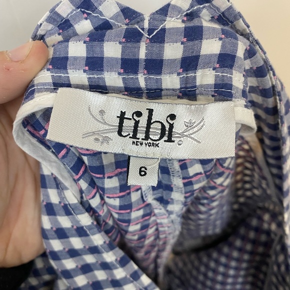 TIBI Blue And White and Pink Checkered Print Shorts with Button - Picture 5 of 5